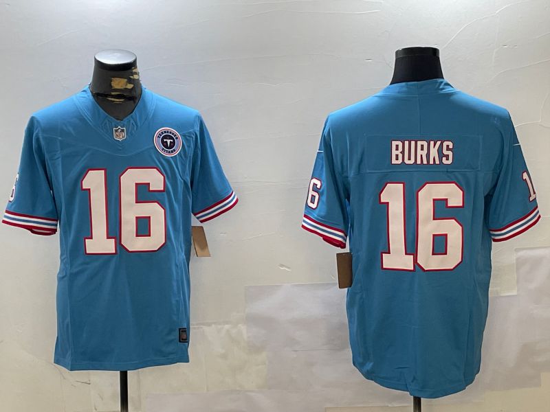 Men Tennessee Titans #16 Burks Light Blue Throwback Three generation 2024 Nike Limited NFL Jersey style 2